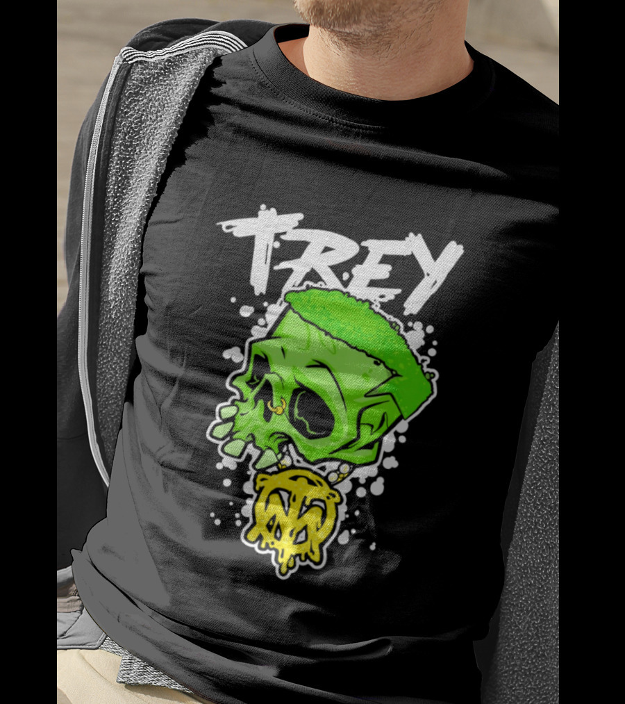 Trey Skull Green Neon Melting Art By Trey Miguel T-Shirt