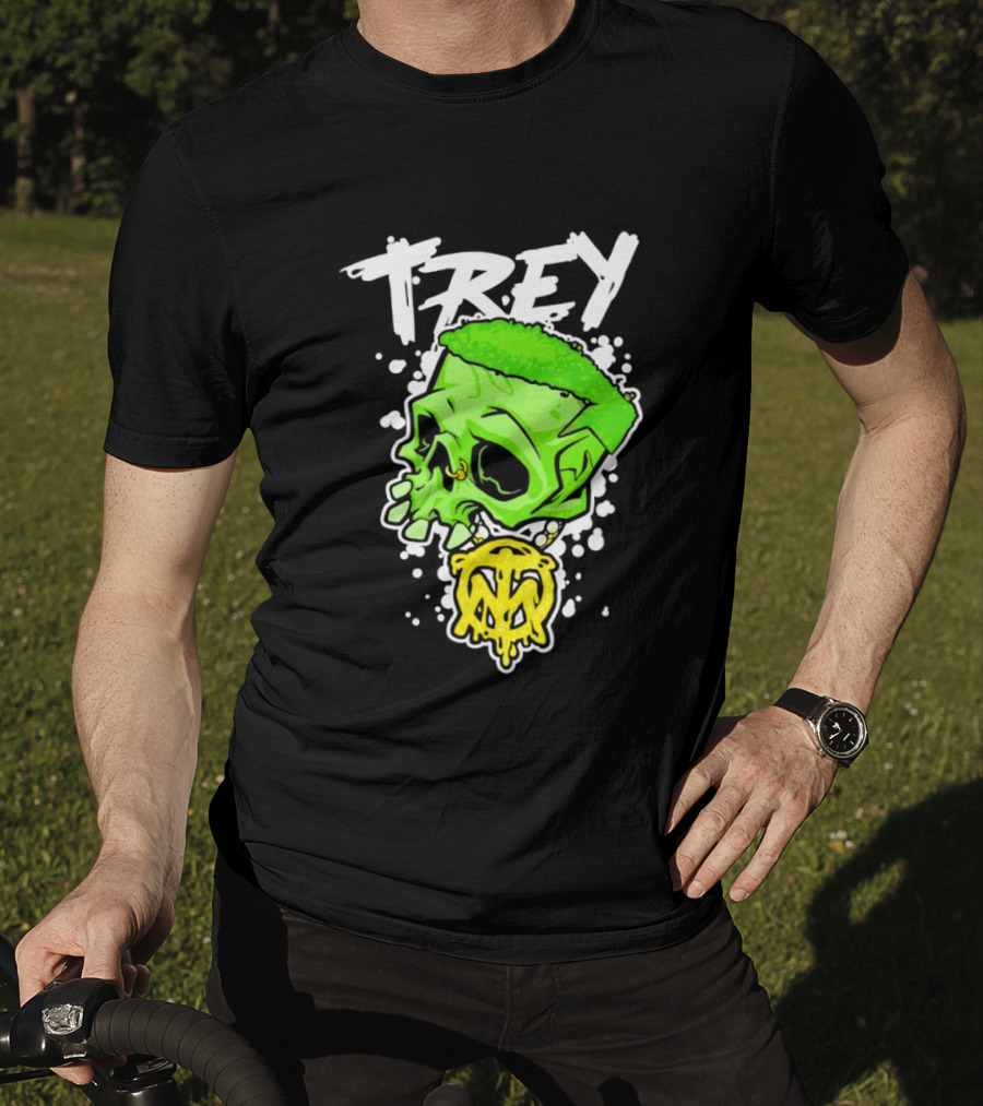 Trey Skull Green Neon Melting Art By Trey Miguel T-Shirt