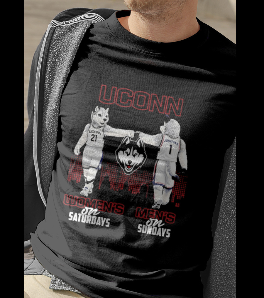 UConn Huskies Women's Saturdays Men's Sundays Fist Bump City Skyline T-Shirt