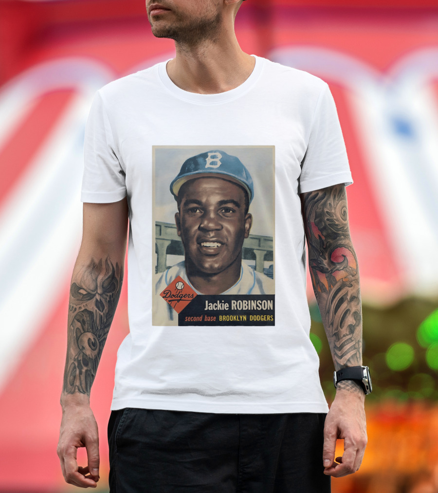 Dodgers Jackie Robinson Second Base Brooklyn Dodgers Topps Baseball Card T-Shirt