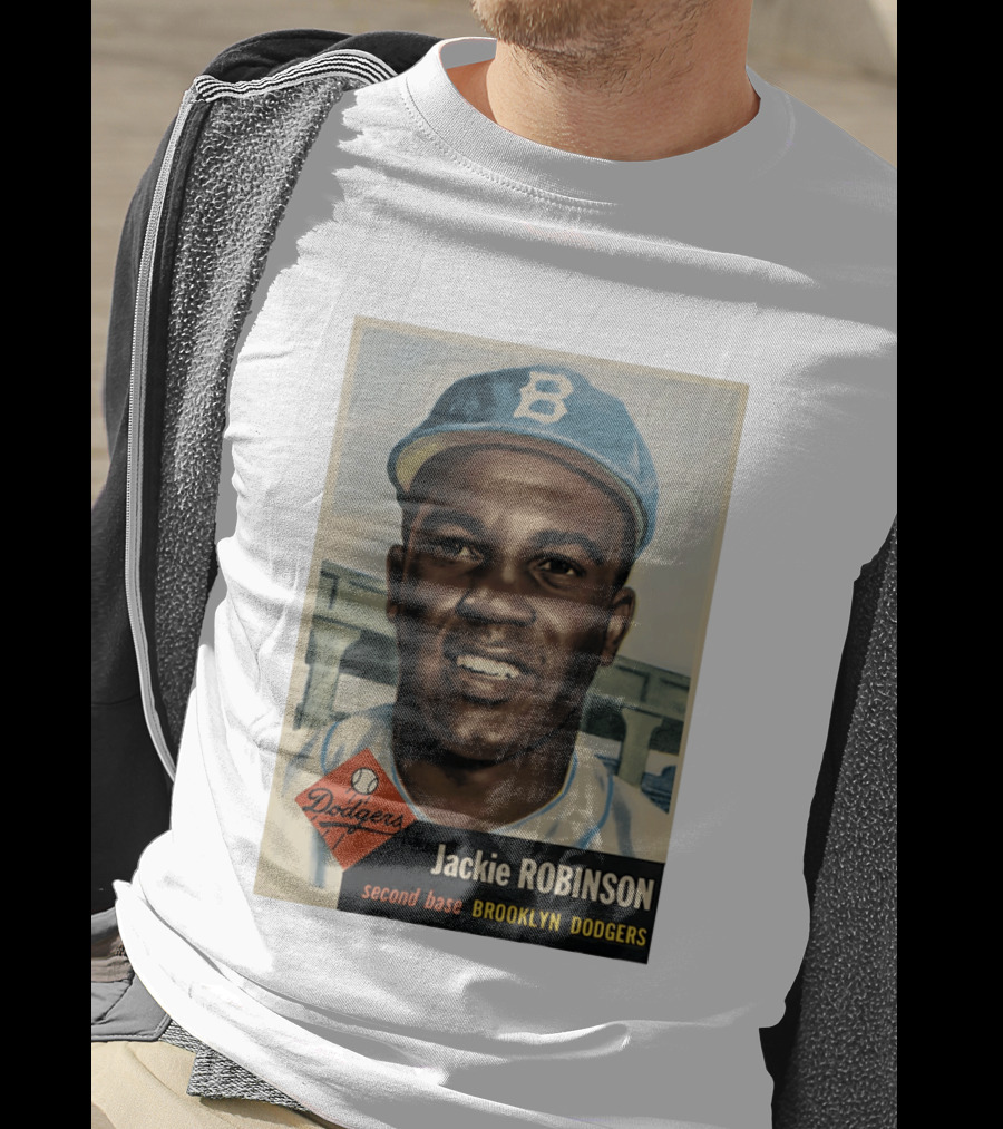 Dodgers Jackie Robinson Second Base Brooklyn Dodgers Topps Baseball Card T-Shirt