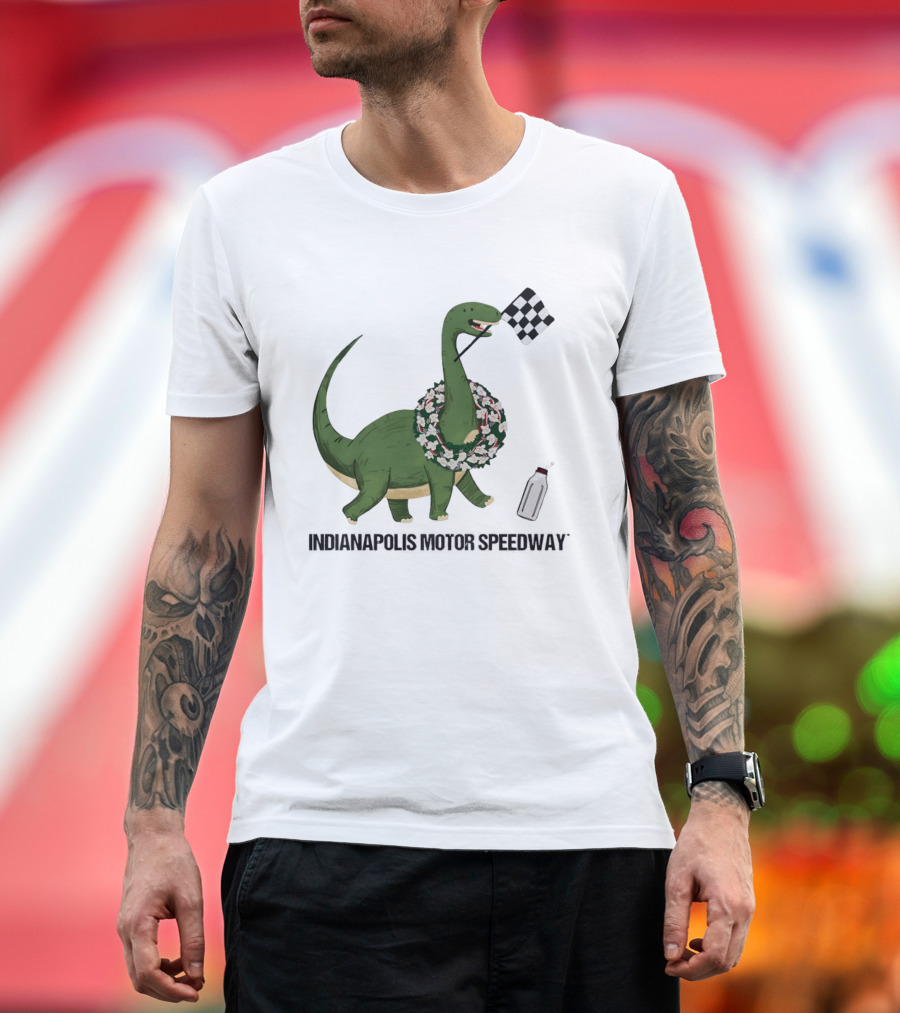 Indianapolis Motor Speedway Dinosaur Checkered Flag Toddler Racing T-Shirt