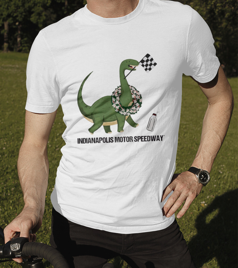 Indianapolis Motor Speedway Dinosaur Checkered Flag Toddler Racing T-Shirt