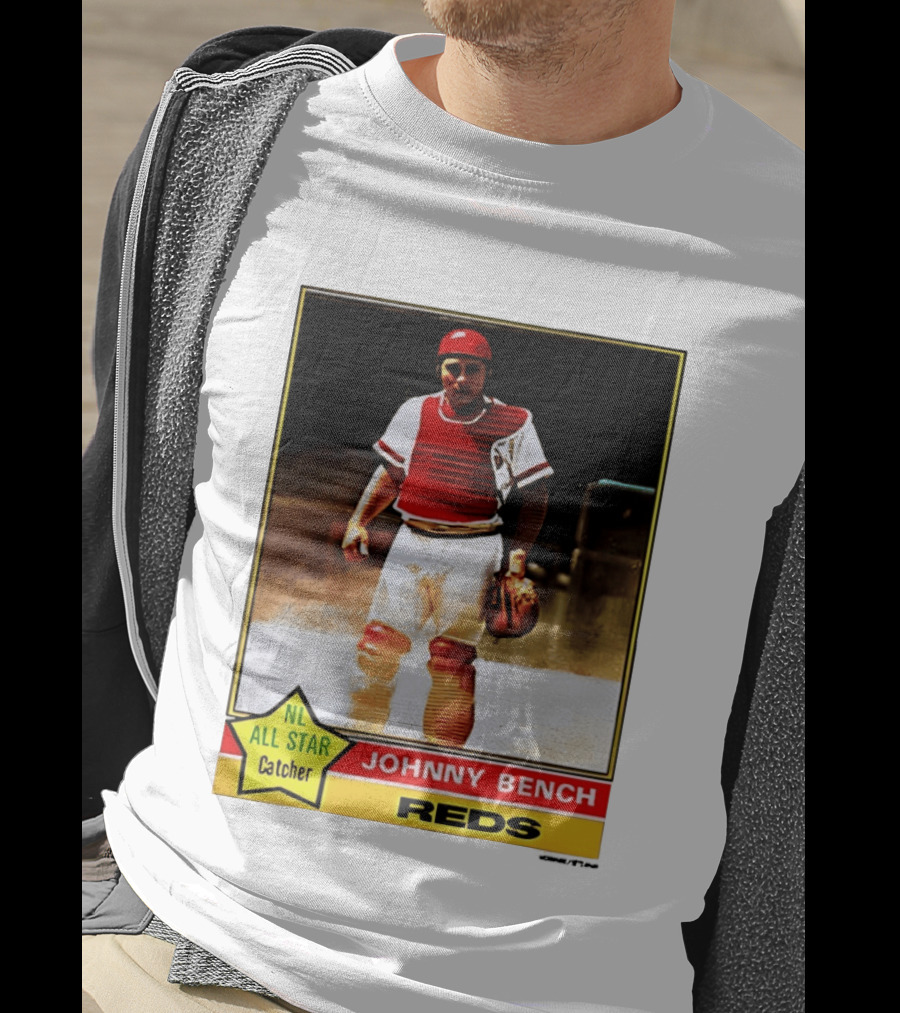Johnny Bench Cincinnati Reds 1976 Topps NL All Star Catcher Retro Card T-Shirt