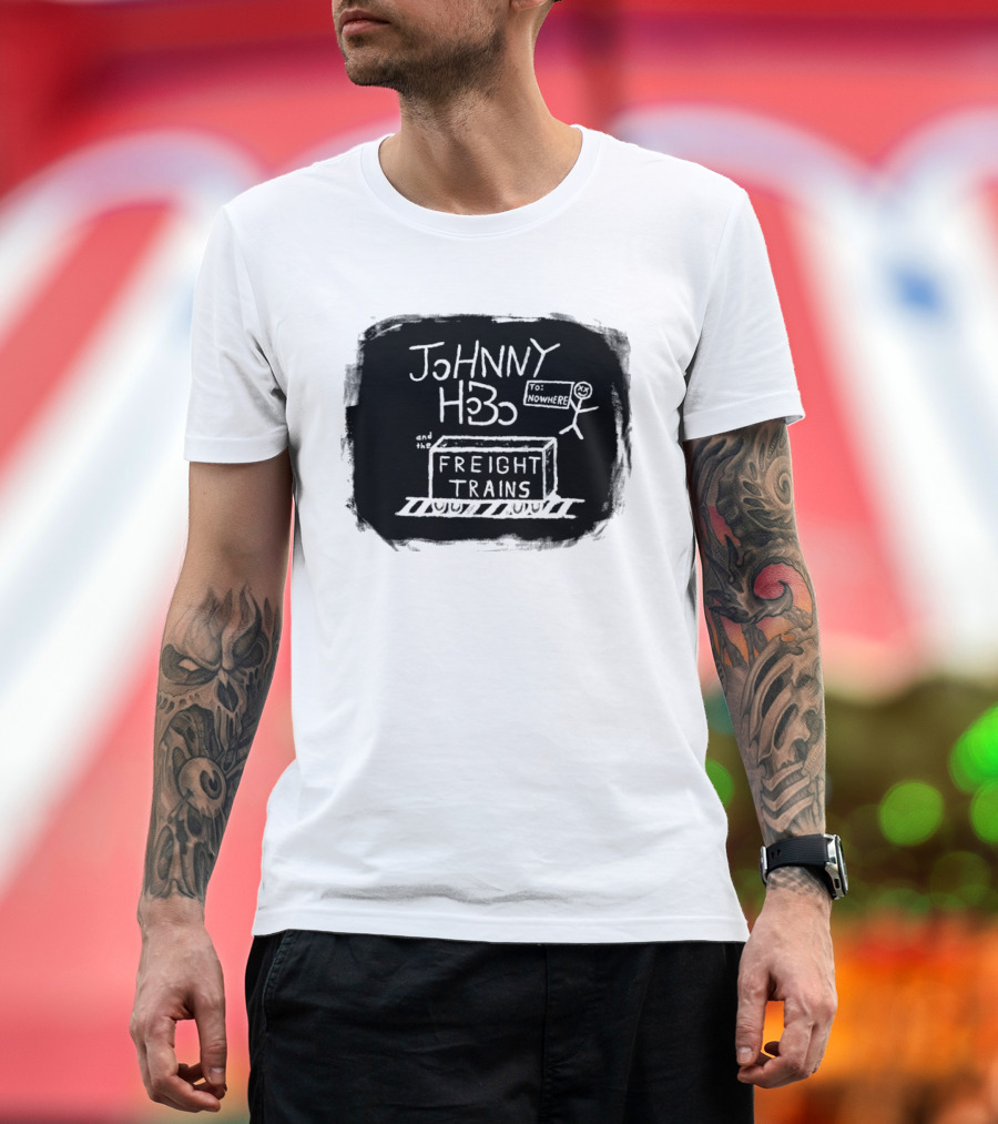 Johnny Hobo Freight Trains Stick Figure Drawing T-Shirt