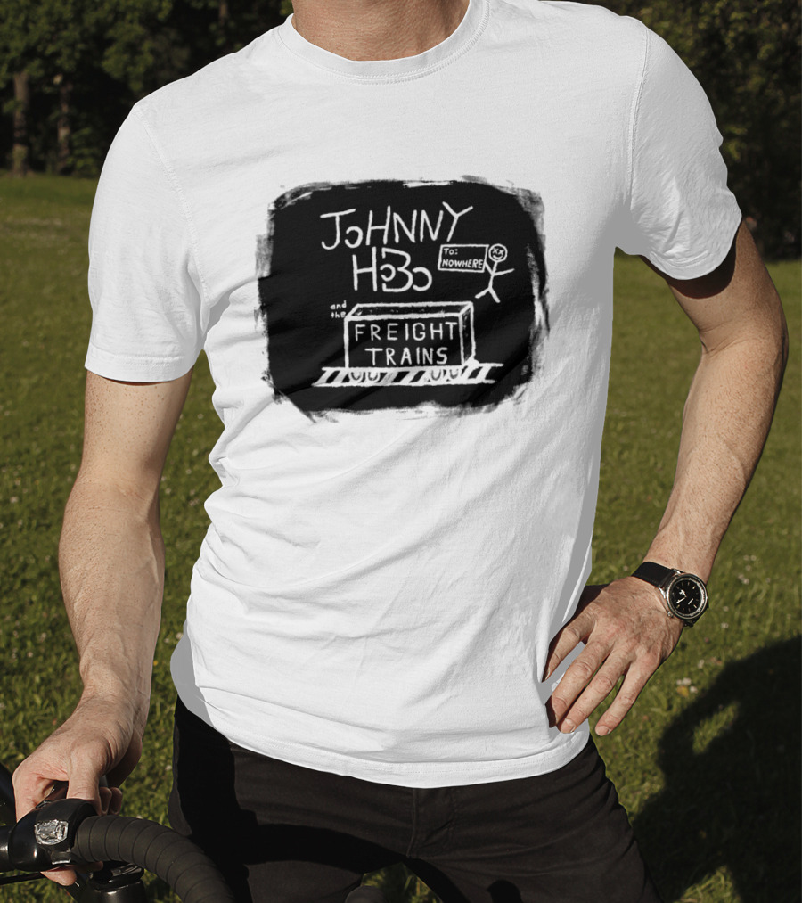 Johnny Hobo Freight Trains Stick Figure Drawing T-Shirt
