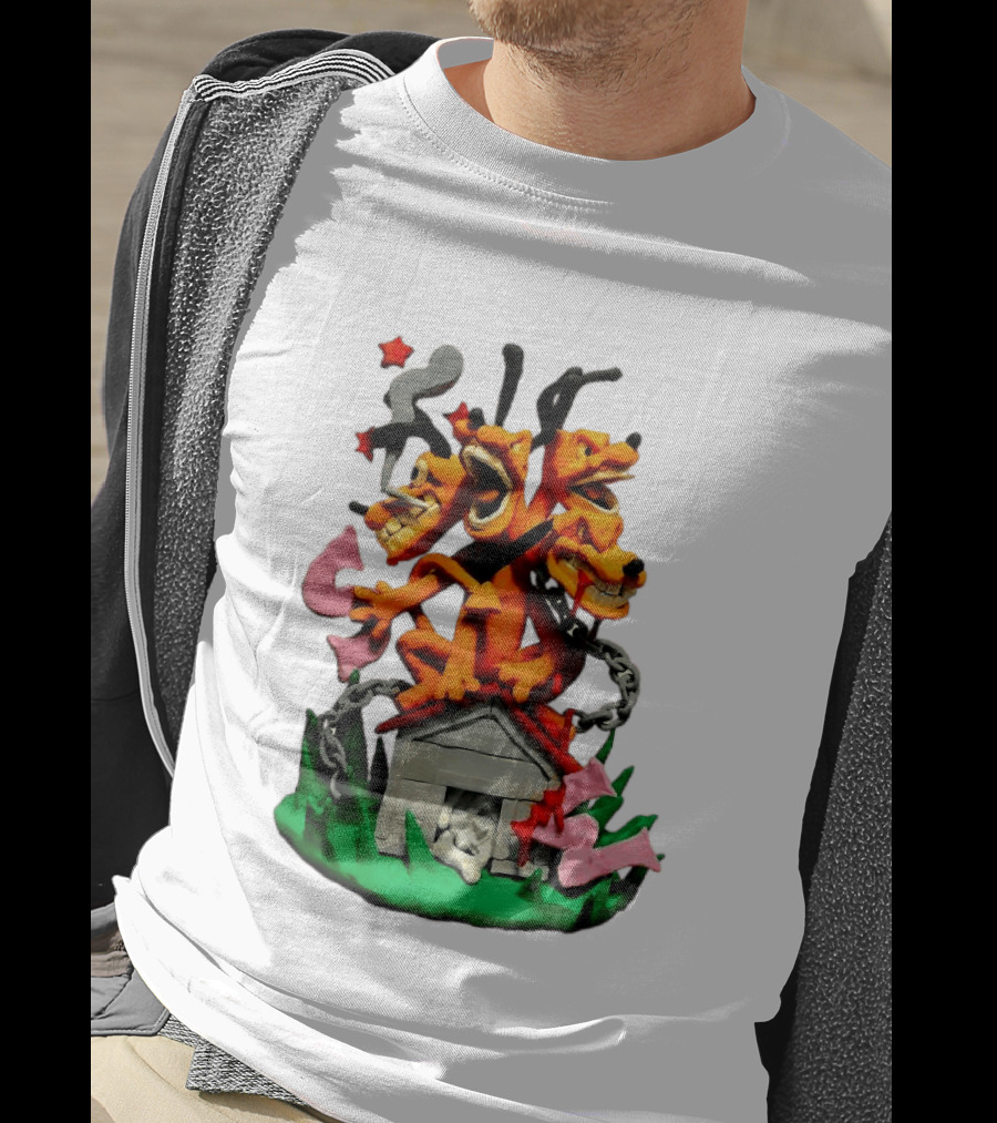 Hell Hound Three Headed Cerberus In Chains With Bone House T-Shirt