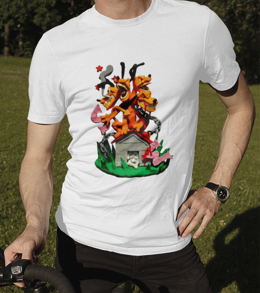 Hell Hound Three Headed Cerberus In Chains With Bone House T-Shirt