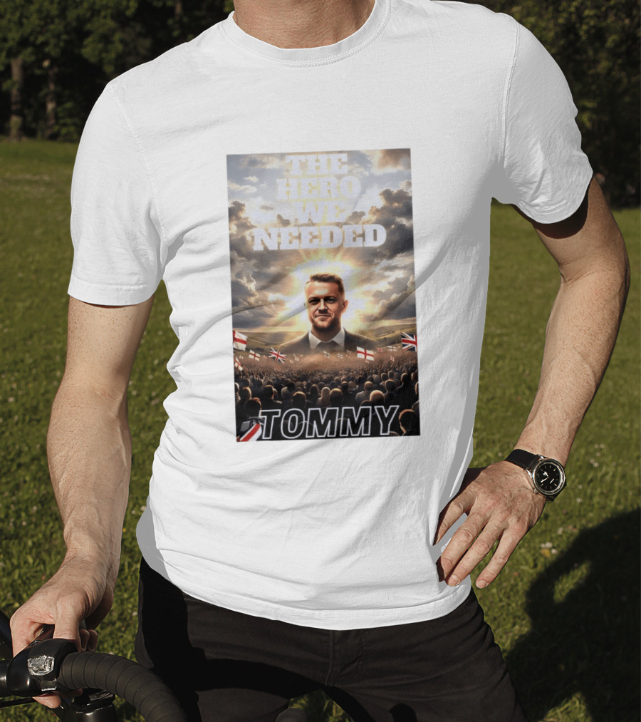 The Hero We Needed Tommy Robinson England Flags Crowd T-Shirt