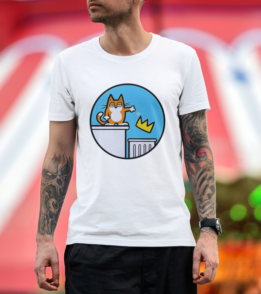 Orange Cat Discarding Crown No King Mark Parisi T-Shirt