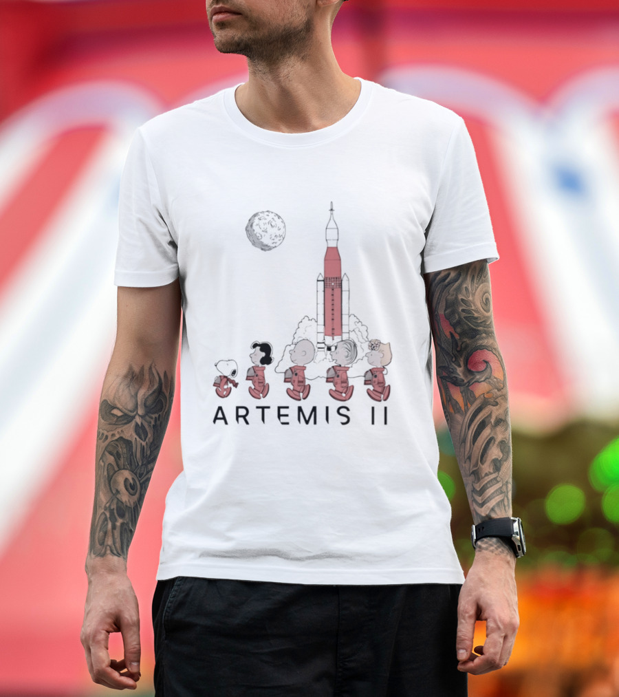 Peanuts Characters Astronaut Outfits Moon Artemis II Rocket T-Shirt
