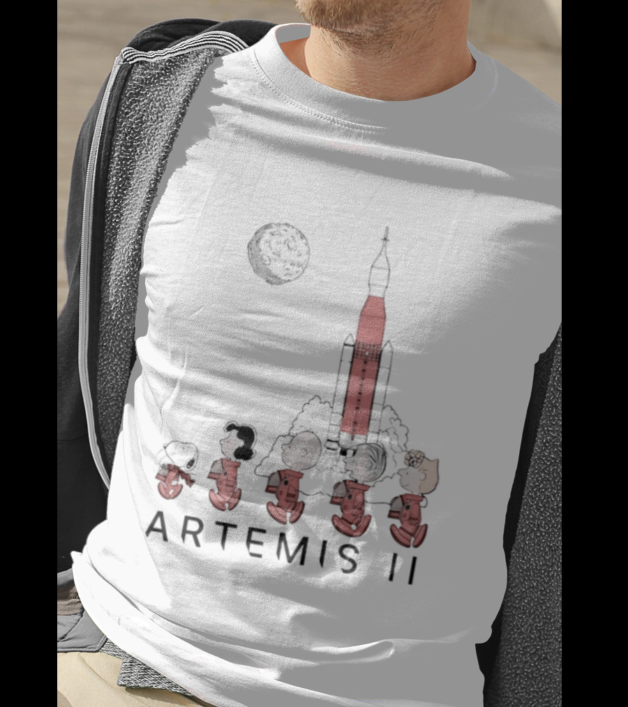 Peanuts Characters Astronaut Outfits Moon Artemis II Rocket T-Shirt