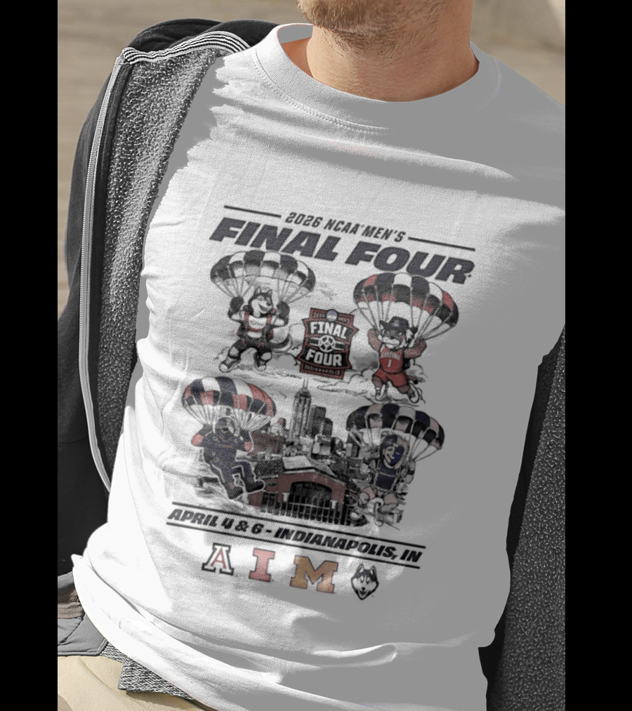 NCAA Men's Basketball Final Four 2026 Wildcats Fighting Illini Wolverines Parachute Team Logos T-Shirt