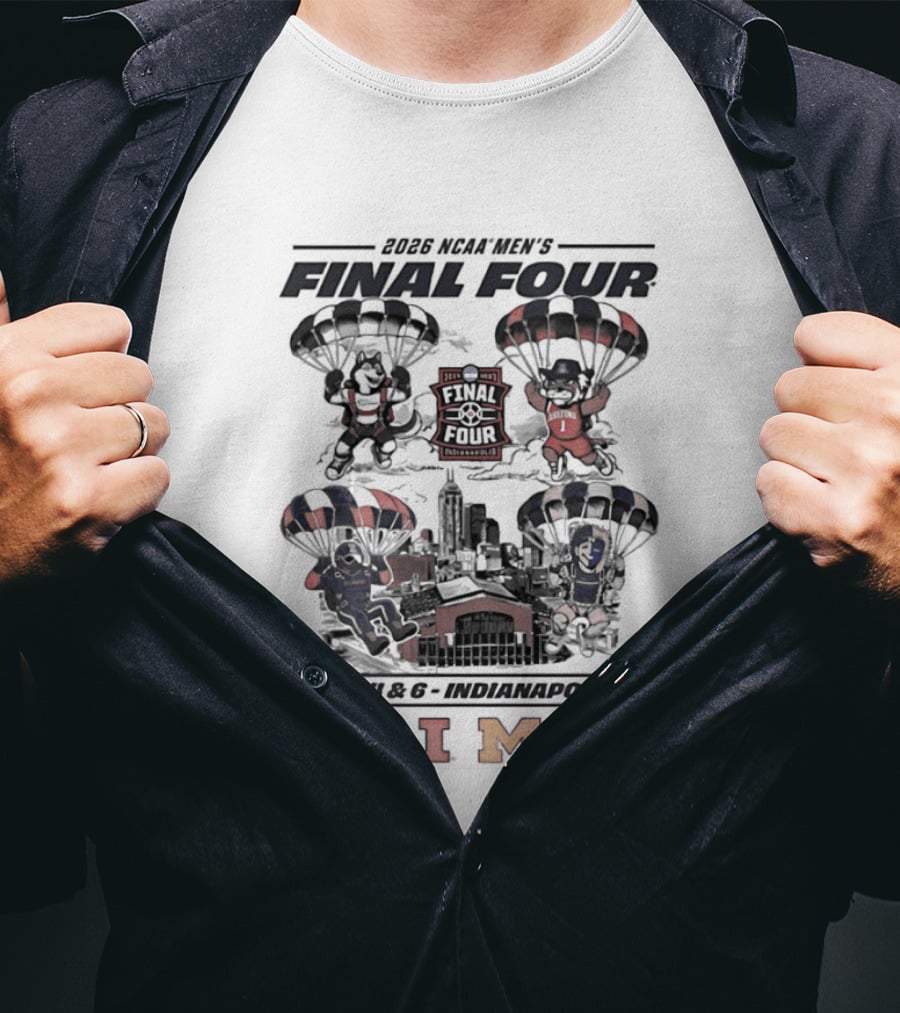 NCAA Men's Basketball Final Four 2026 Wildcats Fighting Illini Wolverines Parachute Team Logos T-Shirt