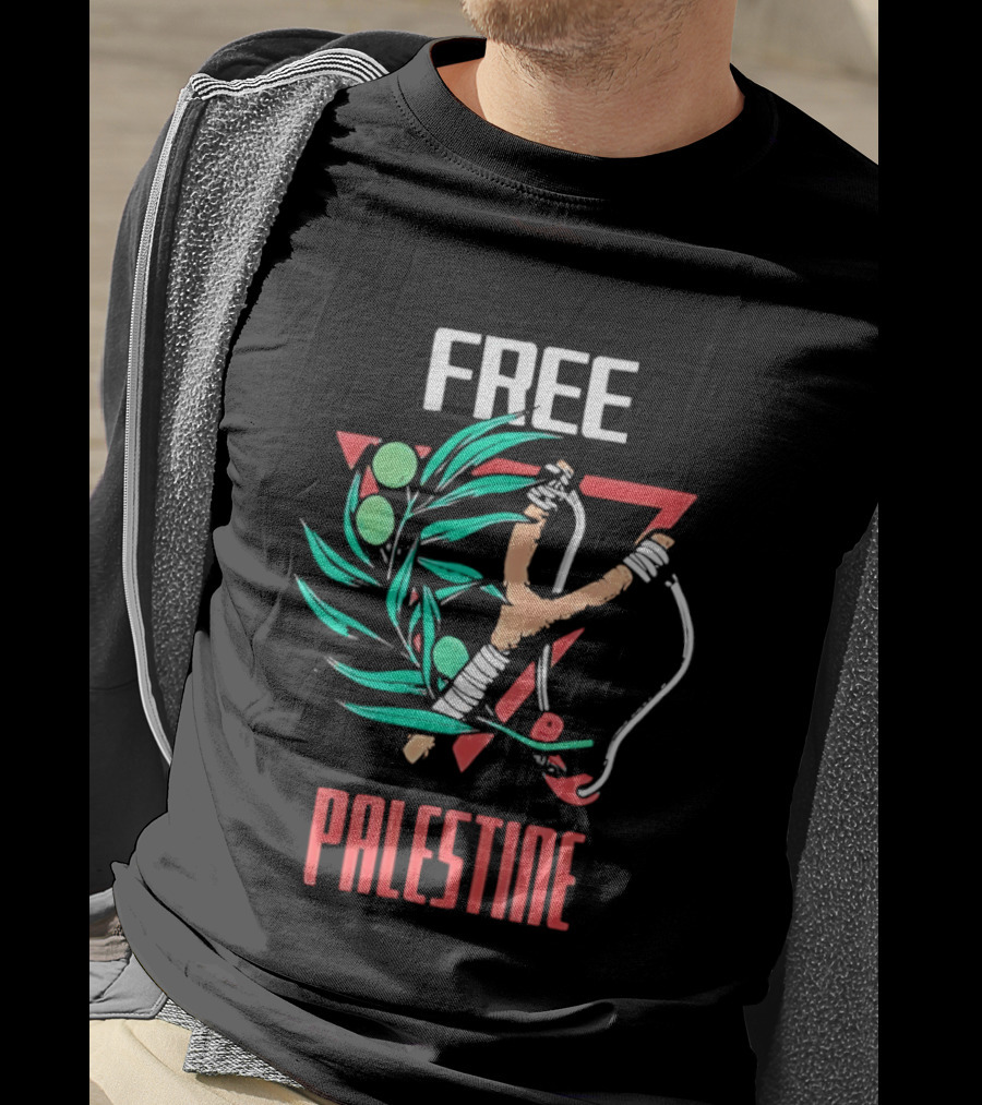 Free Palestine Slingshot And Olive Branch T-Shirt