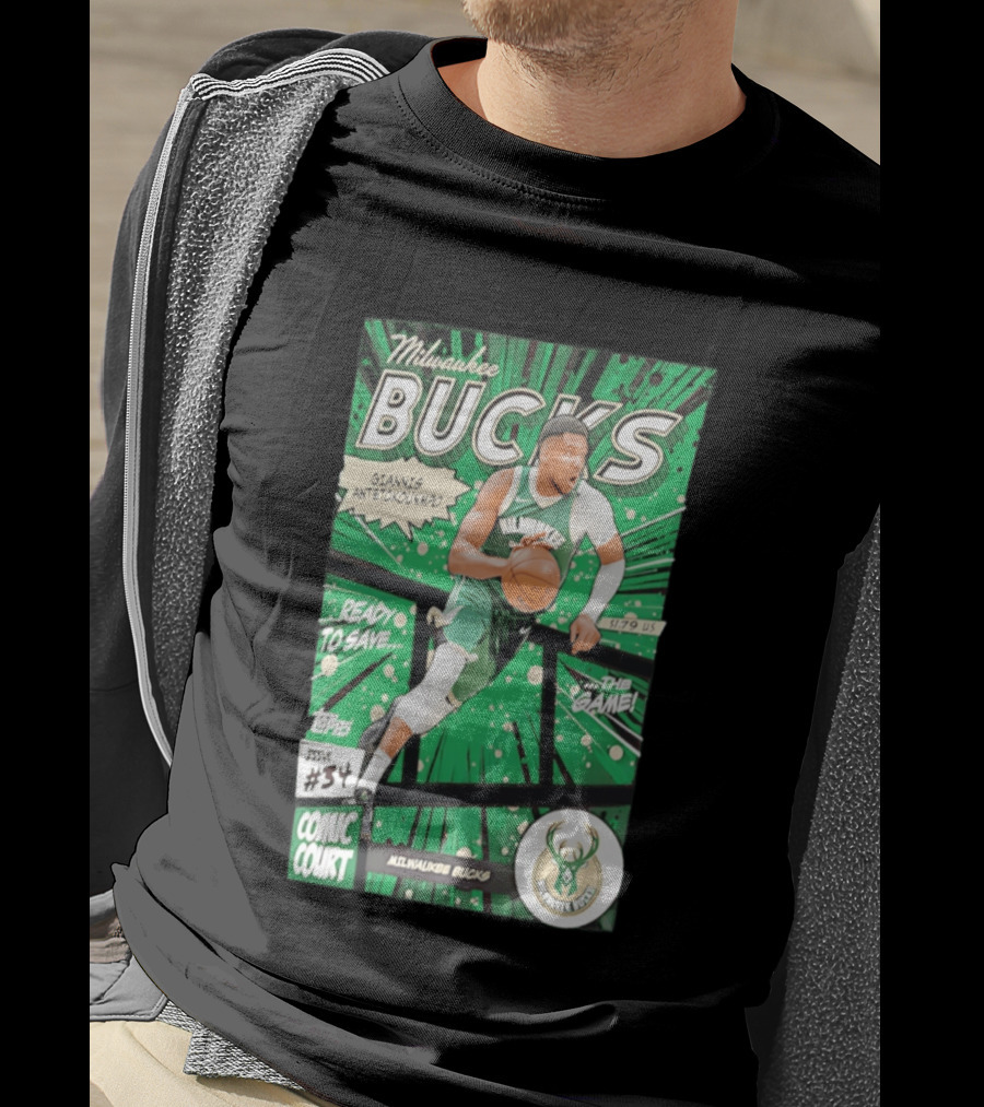 Milwaukee Bucks Giannis Antetokounmpo Comic Court Issue #34 T-Shirt