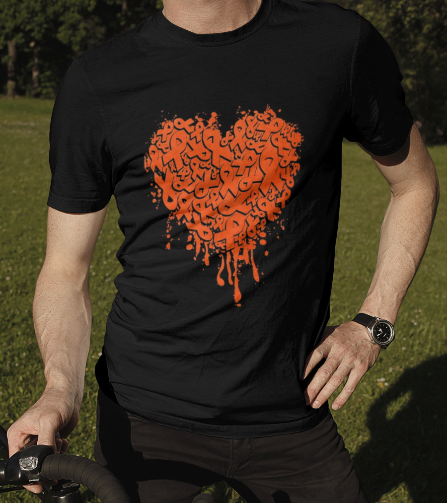 Orange Ribbon Melting Heart Shape Awareness T-Shirt