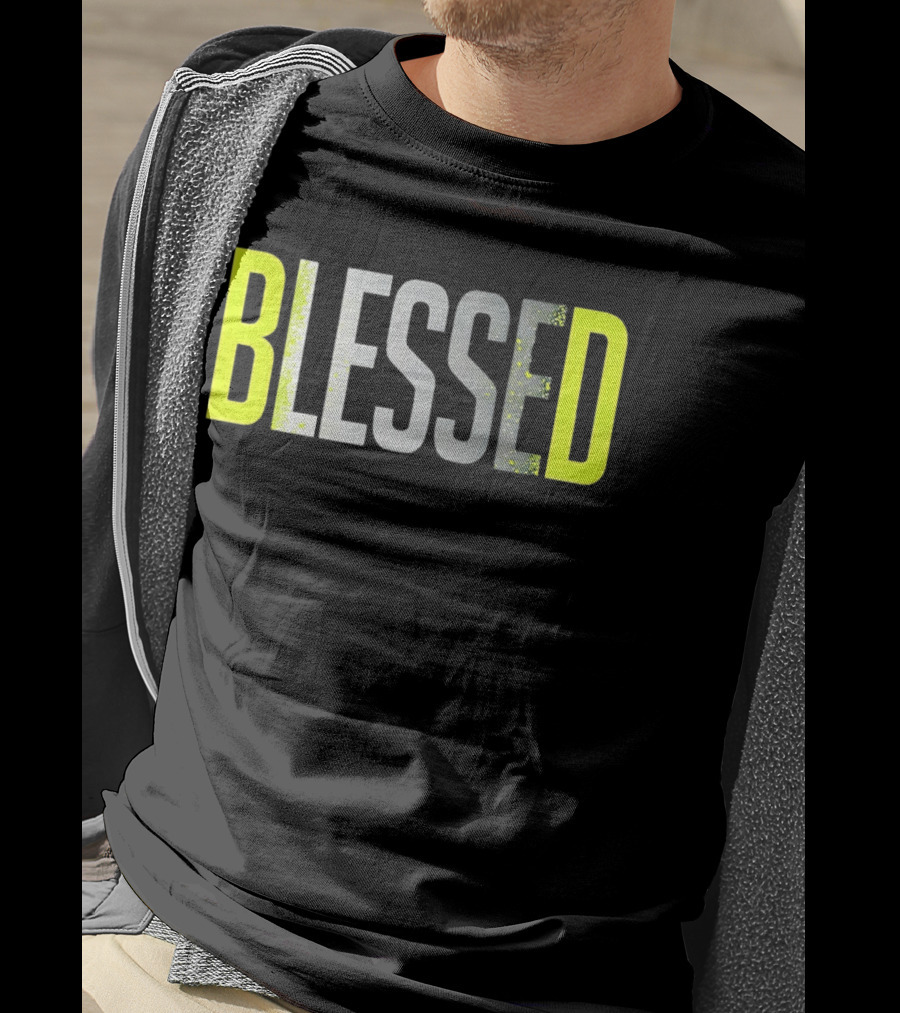 Blessed Neon Yellow Bold Text Vivid Splash Effect T-Shirt