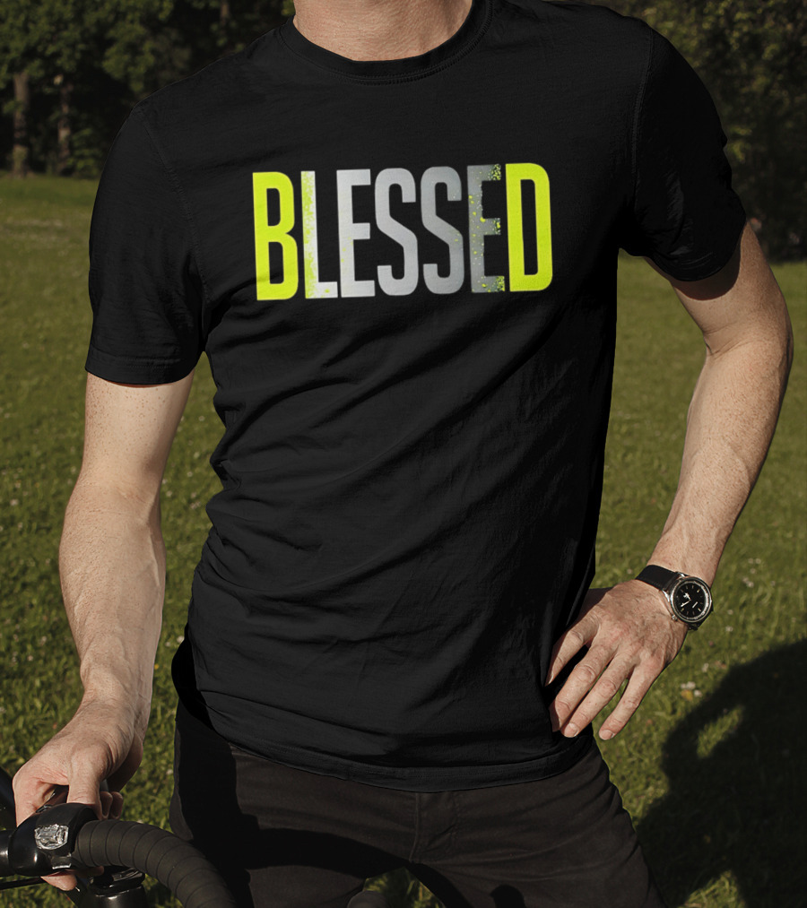 Blessed Neon Yellow Bold Text Vivid Splash Effect T-Shirt