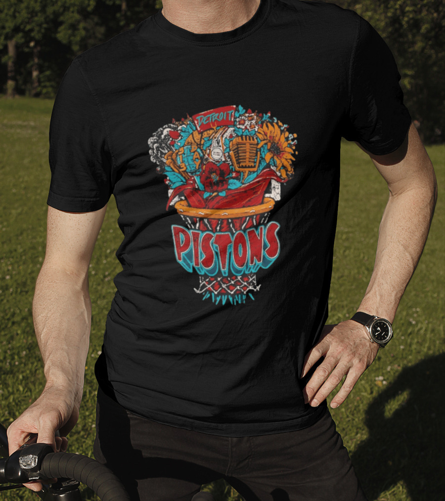 Pistons Detroit Basketball Bouquet JKo Studios Sketch Detroit Pistons T-Shirt