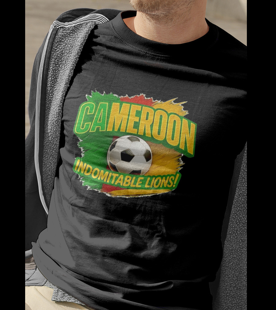 Cameroon Indomitable Lions Soccer Ball Icon With Colorful Brush Strokes T-Shirt