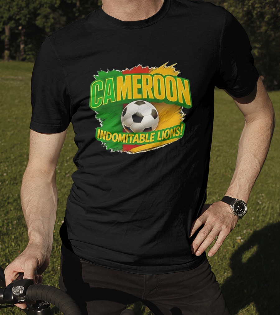 Cameroon Indomitable Lions Soccer Ball Icon With Colorful Brush Strokes T-Shirt