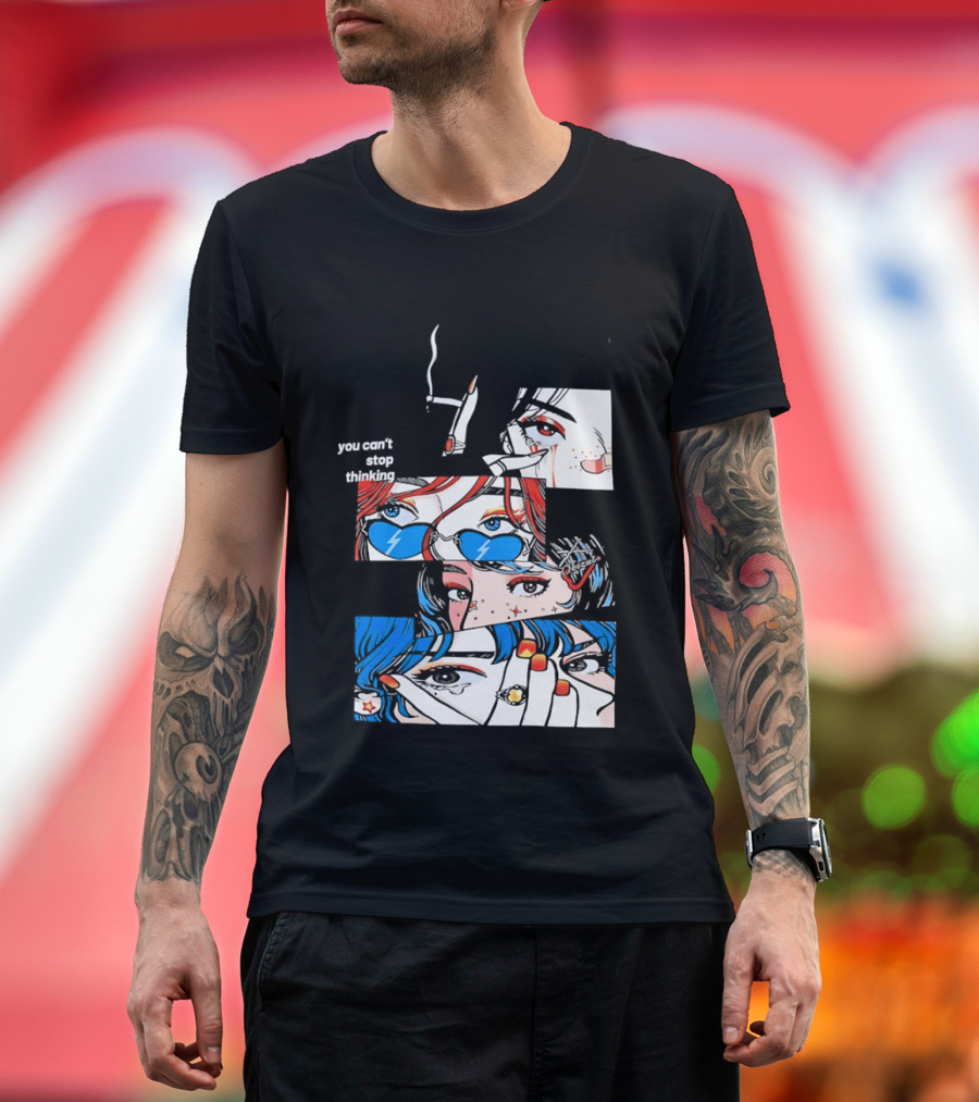 Rapidstreet Men Harajuku You Can't Stop Thinking Anime Vibrant Character Aesthetic T-Shirt
