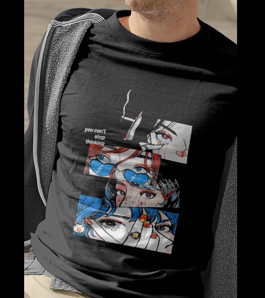Rapidstreet Men Harajuku You Can't Stop Thinking Anime Vibrant Character Aesthetic T-Shirt