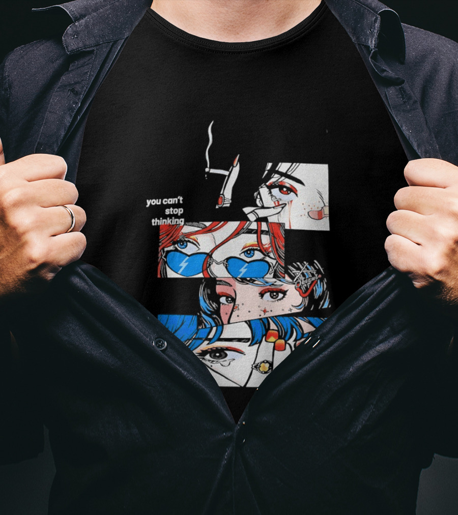 Rapidstreet Men Harajuku You Can't Stop Thinking Anime Vibrant Character Aesthetic T-Shirt