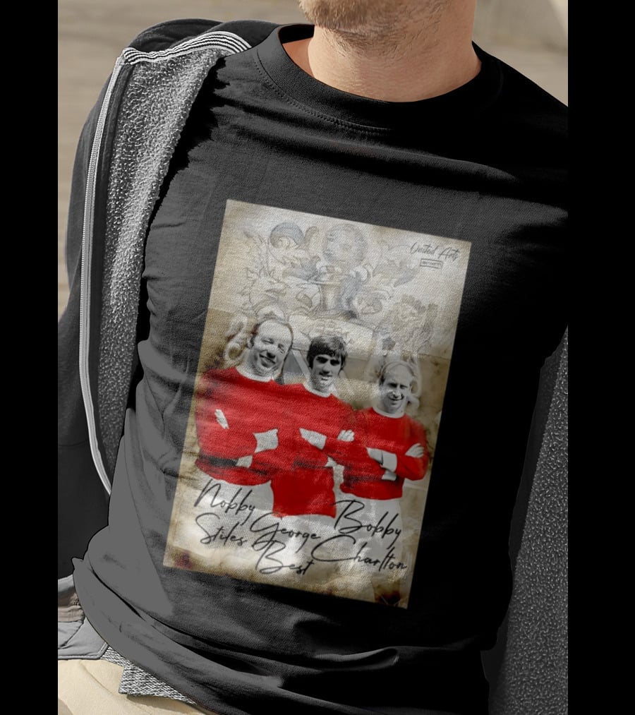 Nobby Stiles George Best Bobby Charlton Manchester United UEFA European Cup Lion Sketch T-Shirt