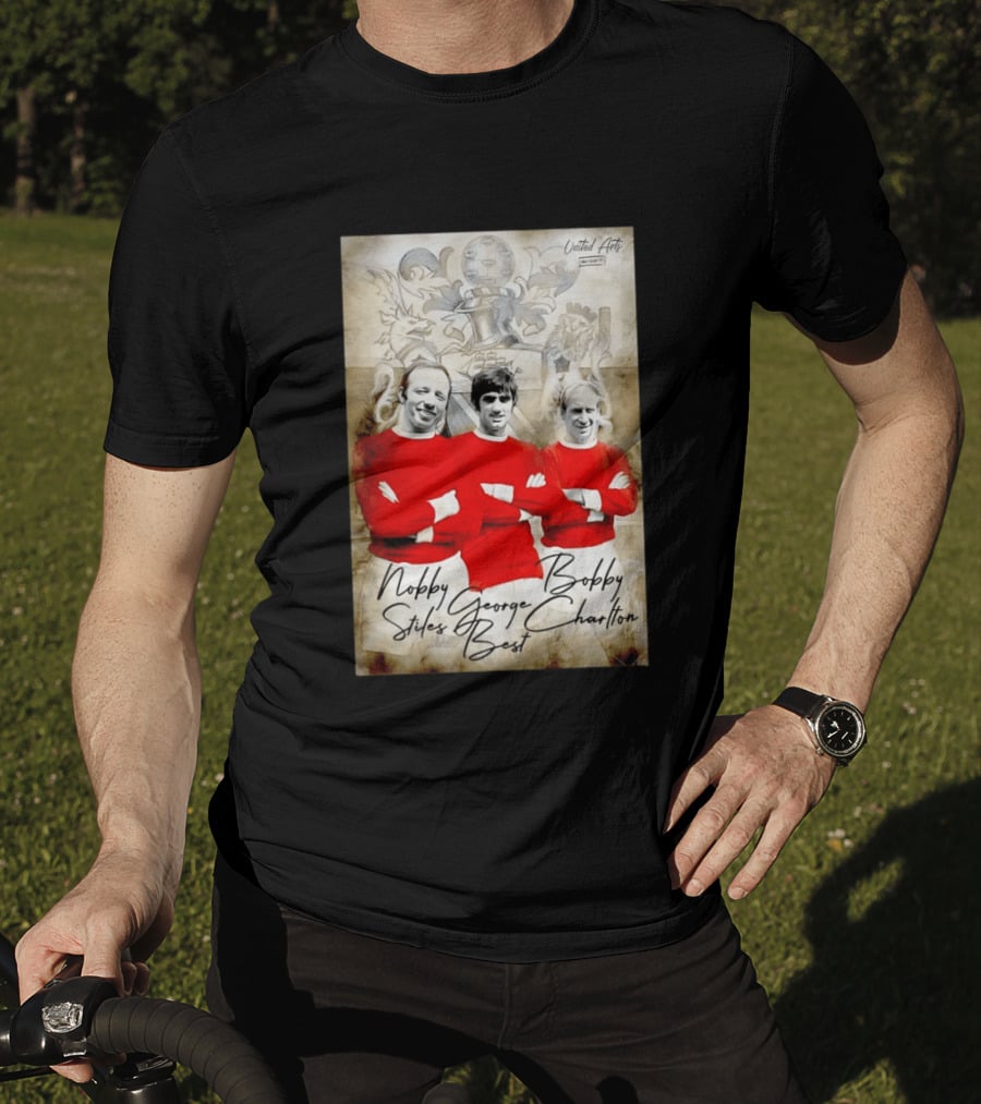 Nobby Stiles George Best Bobby Charlton Manchester United UEFA European Cup Lion Sketch T-Shirt