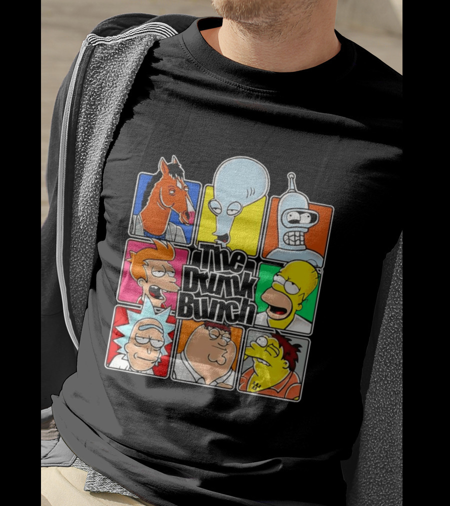 The Drunk Bunch Bojack Horseman Roger Bender Fry Rick Homer Peter Griffin Barney Gumble T-Shirt