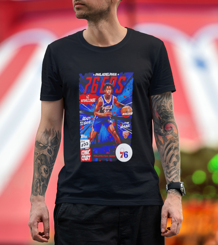 Philadelphia 76ers VJ Edgecombe Comic Court Ready To Save The Game T-Shirt