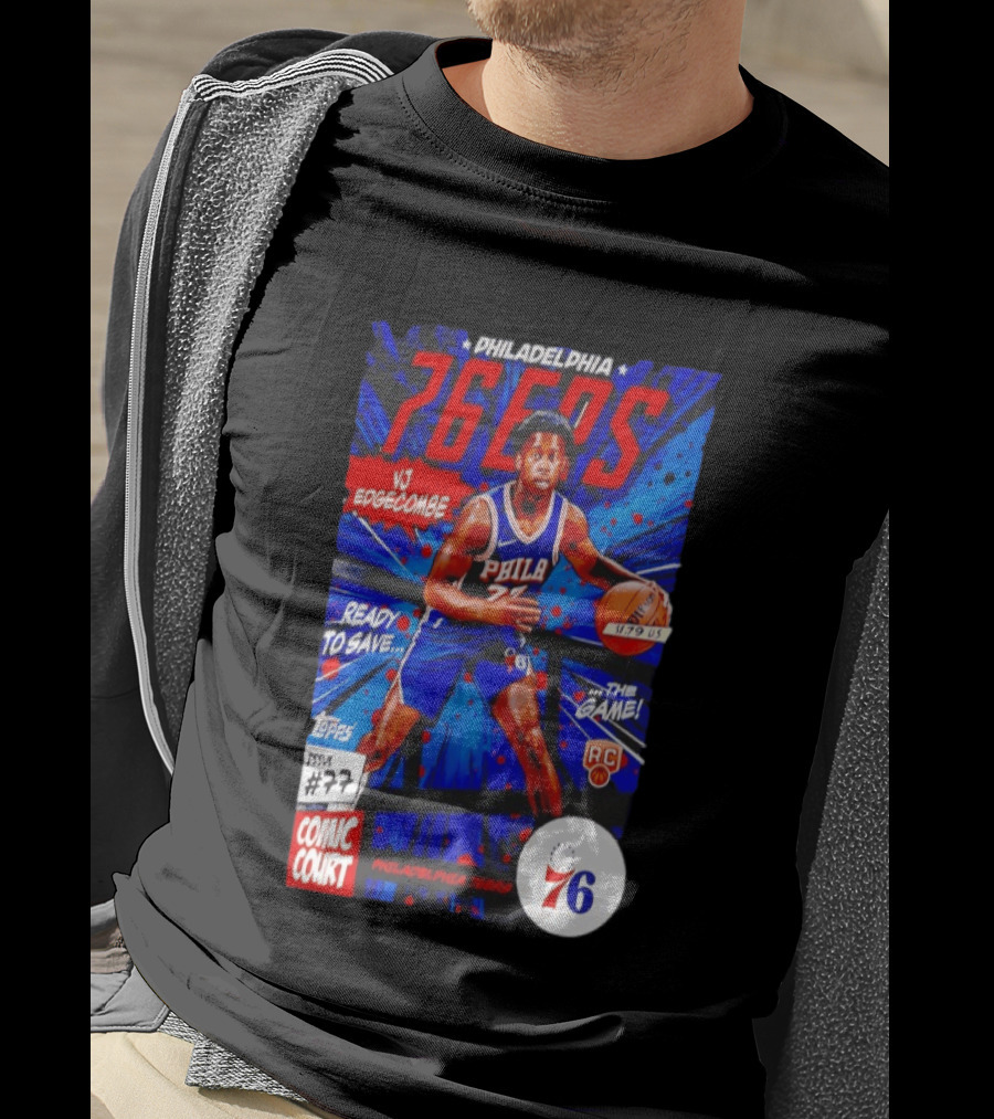Philadelphia 76ers VJ Edgecombe Comic Court Ready To Save The Game T-Shirt
