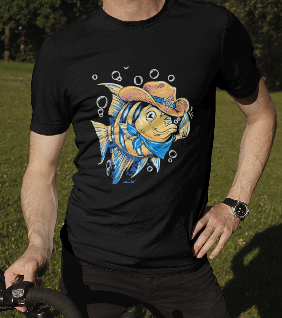 Angelfish Cowboy Hat Western Bubbles Bandana T-Shirt