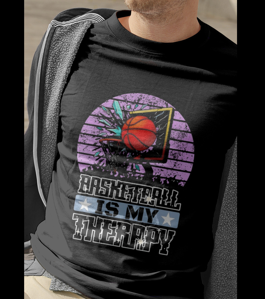 Basketball Is My Therapy Vintage Retro Hoop Design With Stars T-Shirt