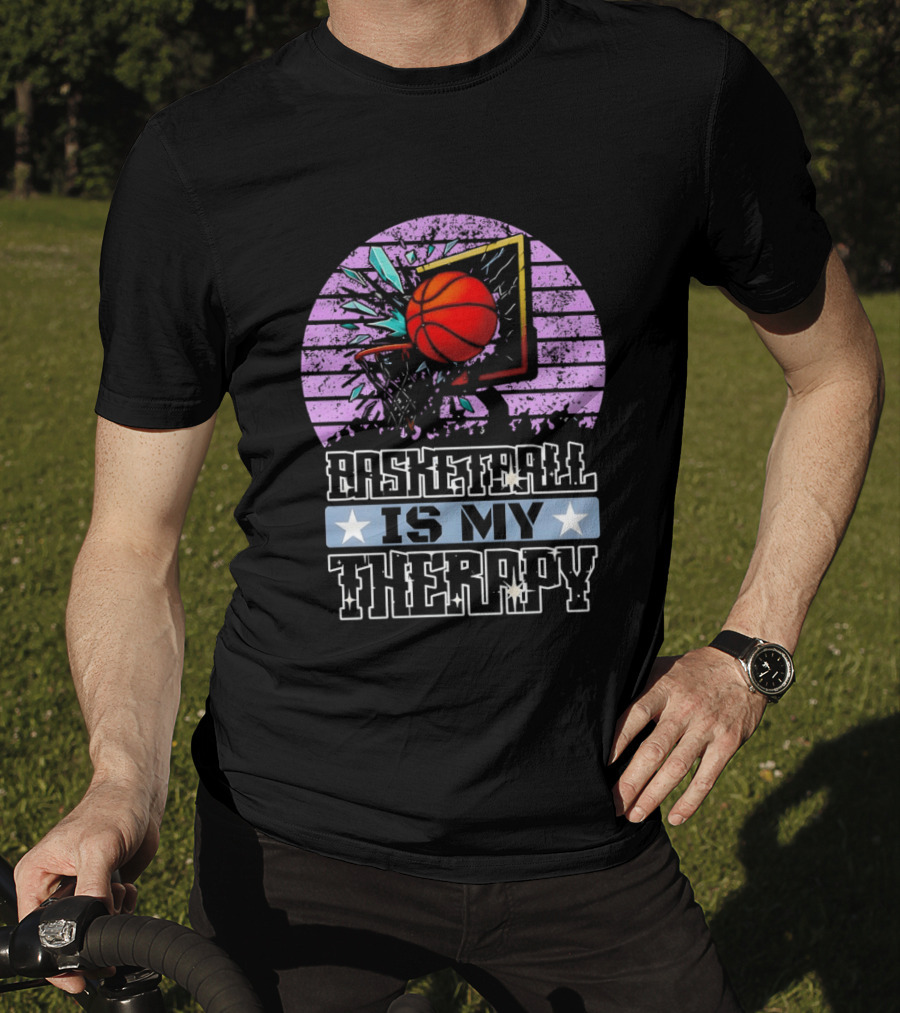 Basketball Is My Therapy Vintage Retro Hoop Design With Stars T-Shirt