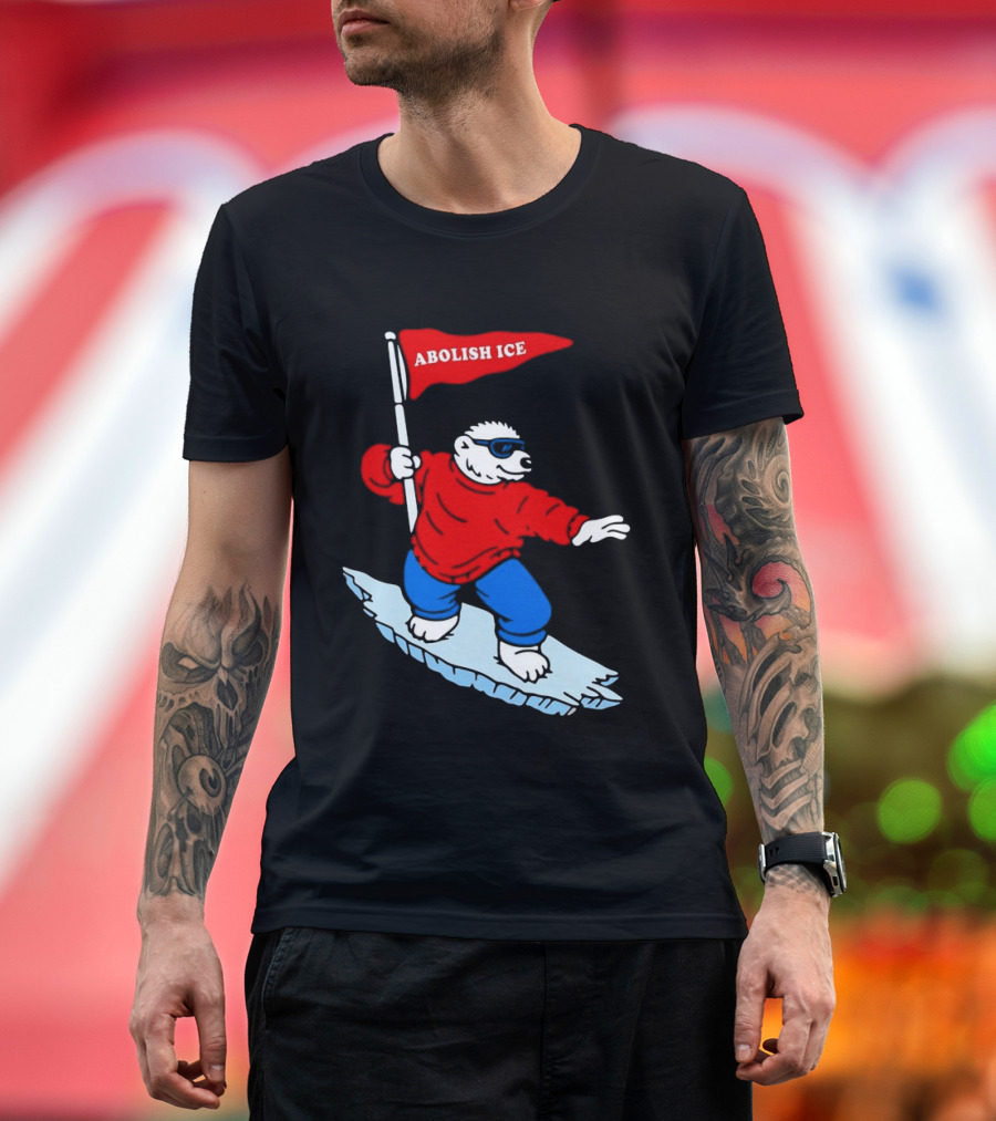 Polar Bear Surfing With Abolish ICE Flag T-Shirt