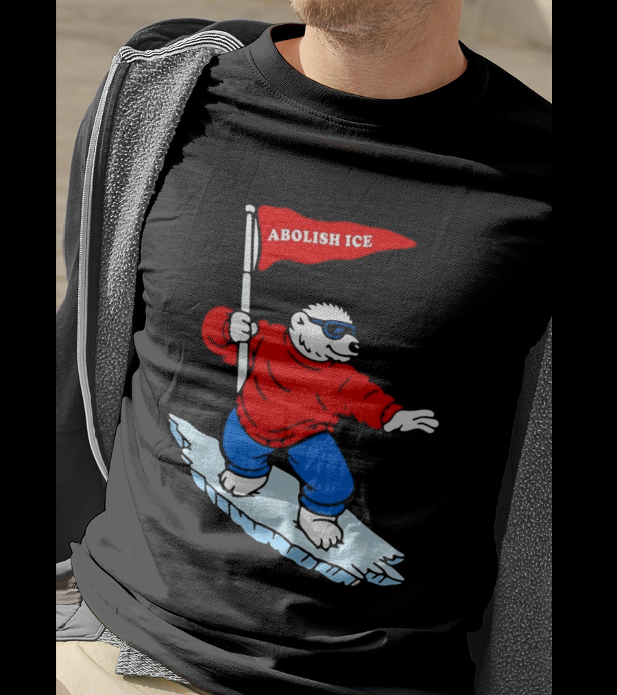 Polar Bear Surfing With Abolish ICE Flag T-Shirt