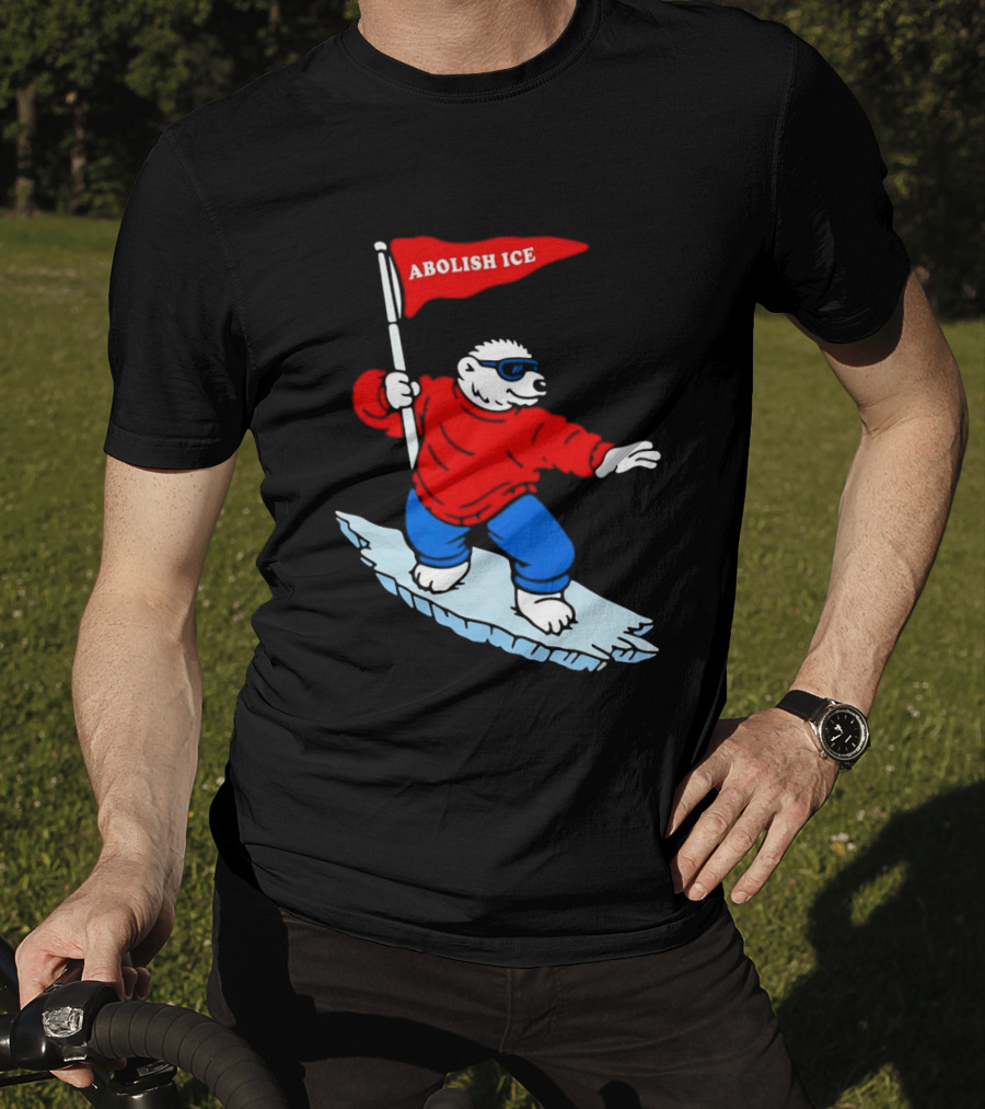Polar Bear Surfing With Abolish ICE Flag T-Shirt