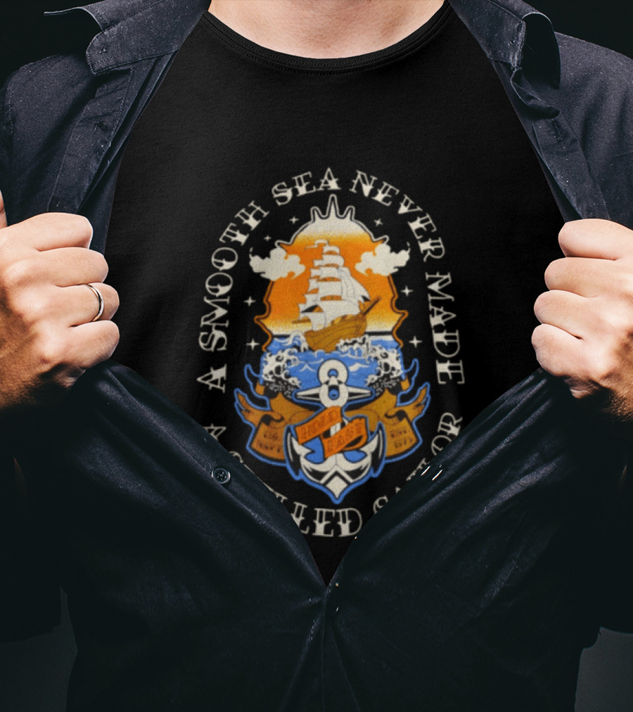 Hold Fast A Smooth Sea Never Made A Skilled Sailor Ship Anchor Ocean Waves T-Shirt