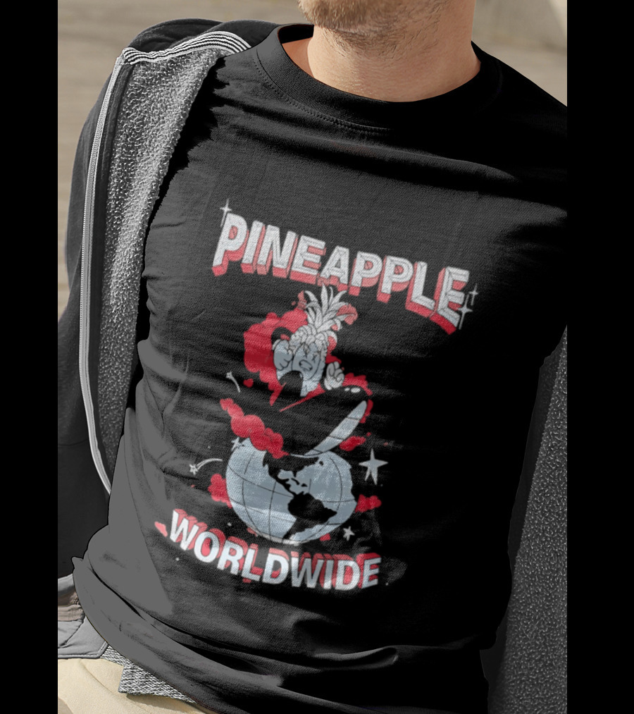 Pineapple Worldwide Cartoon Exploding Globe T-Shirt