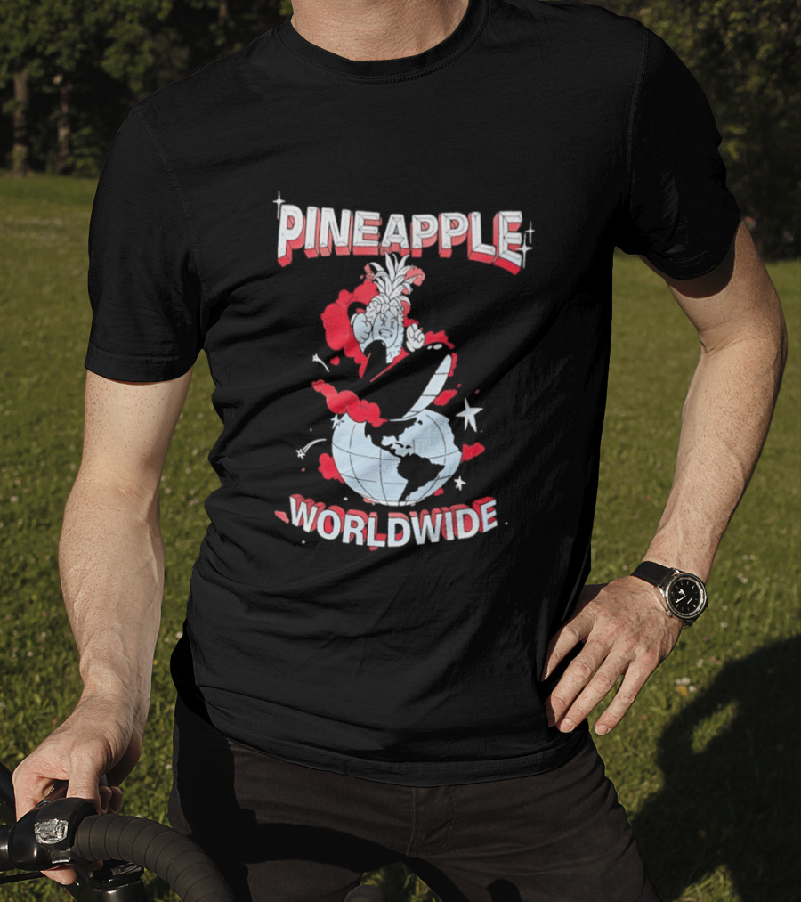 Pineapple Worldwide Cartoon Exploding Globe T-Shirt