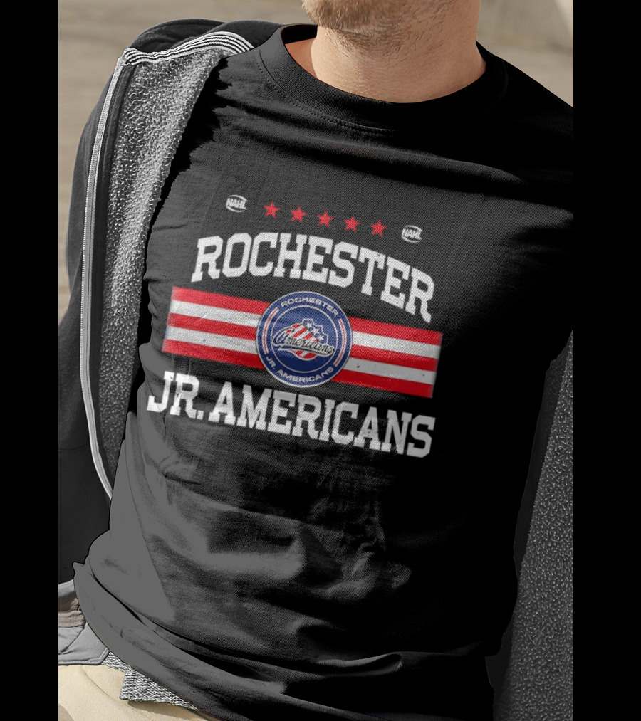 Rochester Jr. Americans NAHL Hockey Team Red White Blue Stars T-Shirt