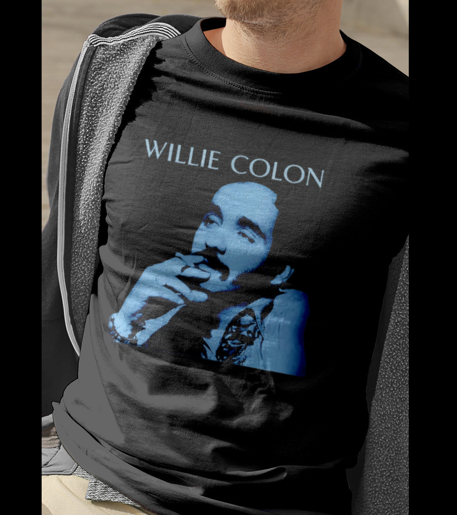 WILLIE COLON Blue Portrait Smoking Image T-Shirt
