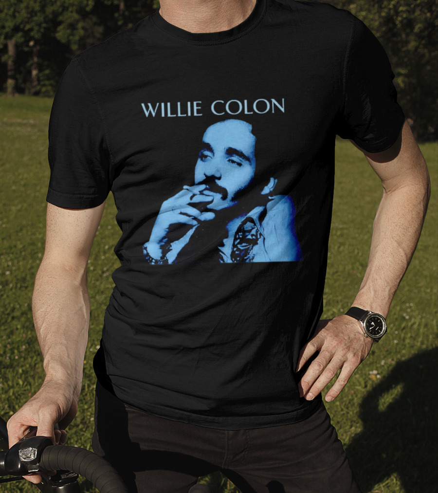 WILLIE COLON Blue Portrait Smoking Image T-Shirt
