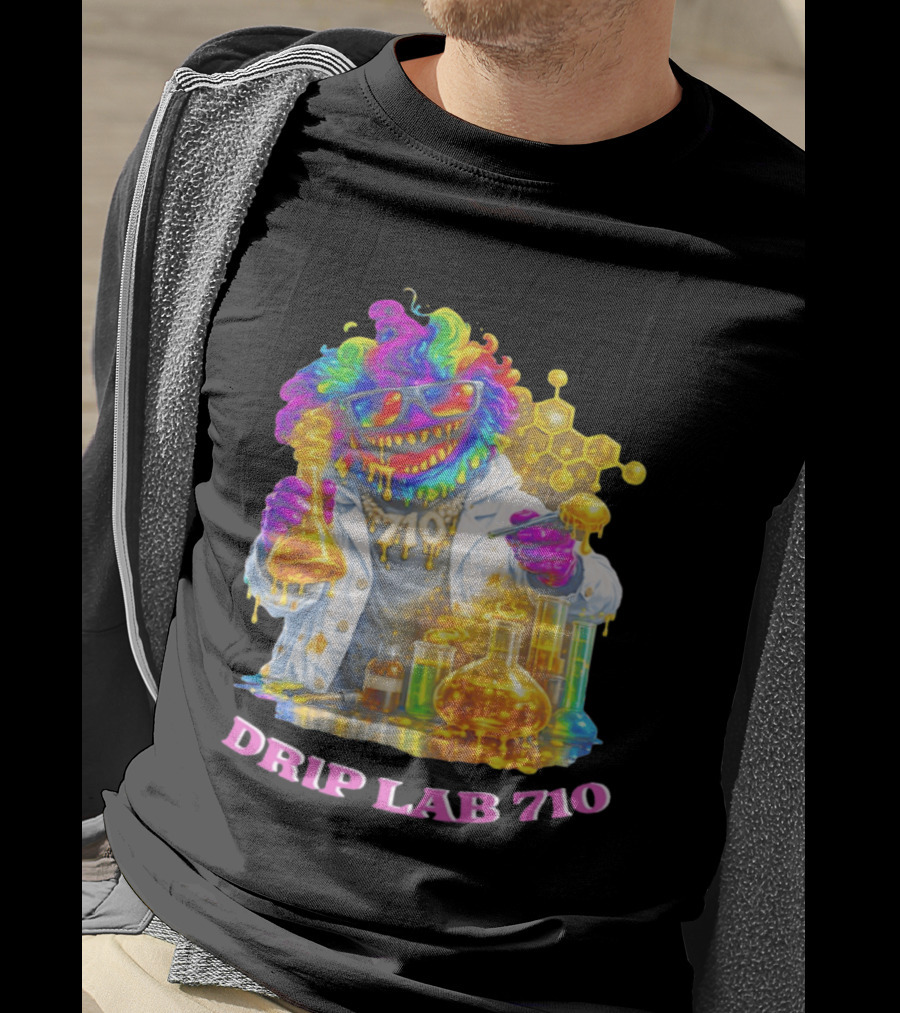 Drip Lab 710 Psychedelic Monster Chemist With Colorful Beakers T-Shirt