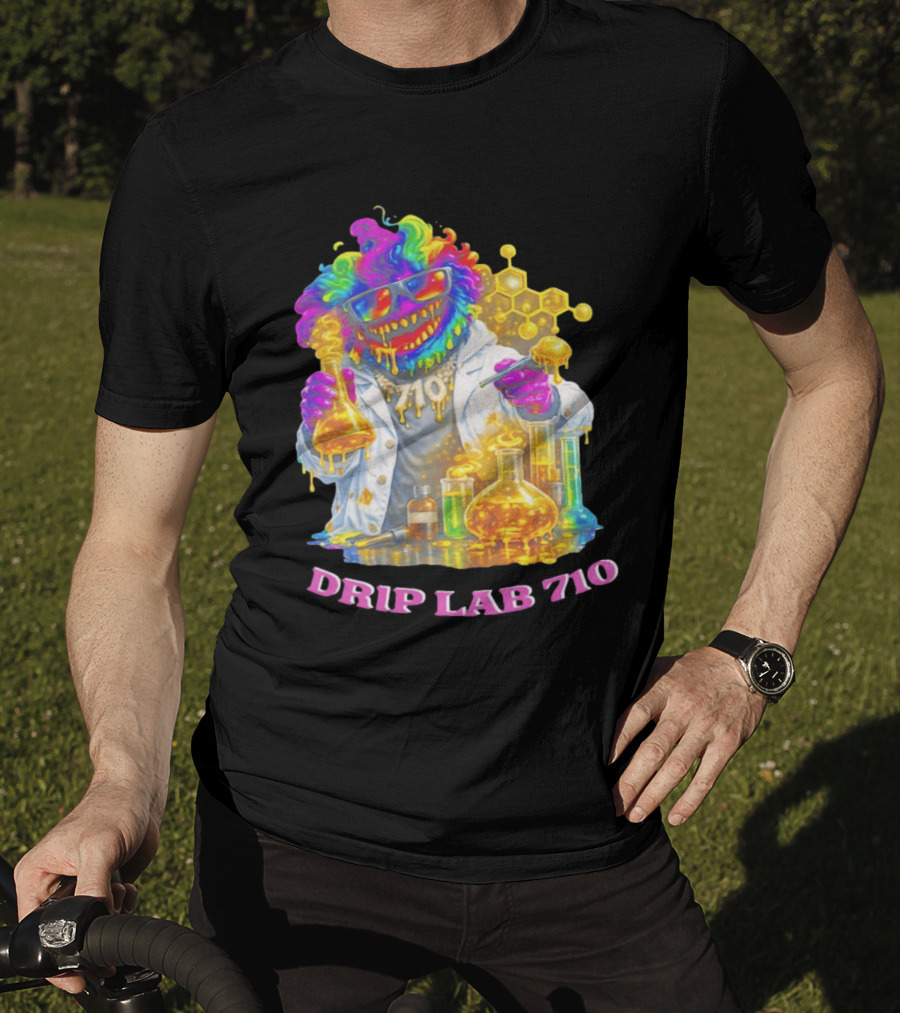 Drip Lab 710 Psychedelic Monster Chemist With Colorful Beakers T-Shirt