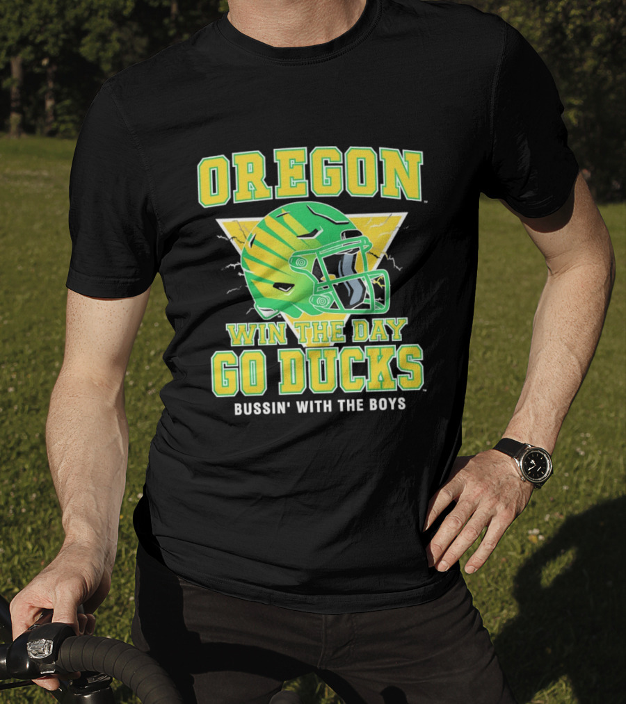 Oregon Win The Day Go Ducks Bussin' With The Boys Football Helmet T-Shirt