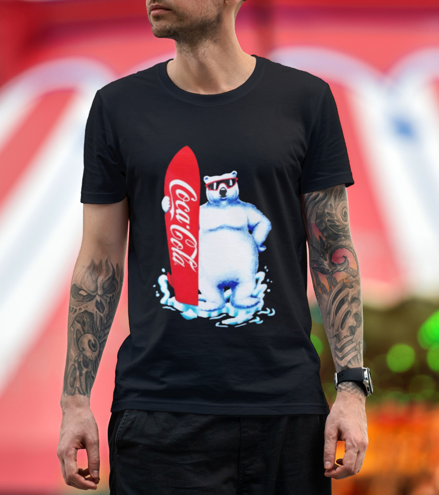 1995 Coca Cola Polar Bear Surfboard Sunglasses T-Shirt